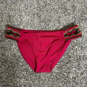 BECCA Raspberry Magenta Crochet Embroidered Detail Bikini Bottoms SP